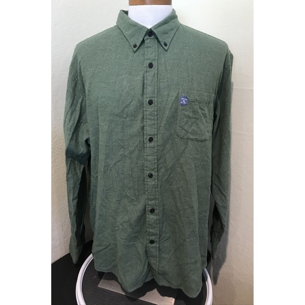 Land's End Mens Shirt XXL Green Flannel Button Up Long Sleeve Casual Lighthouse